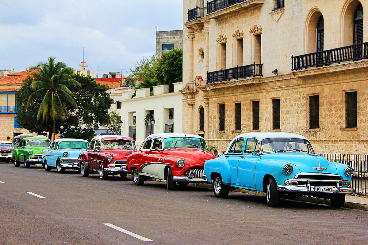 Lineup of classic vehicles outside